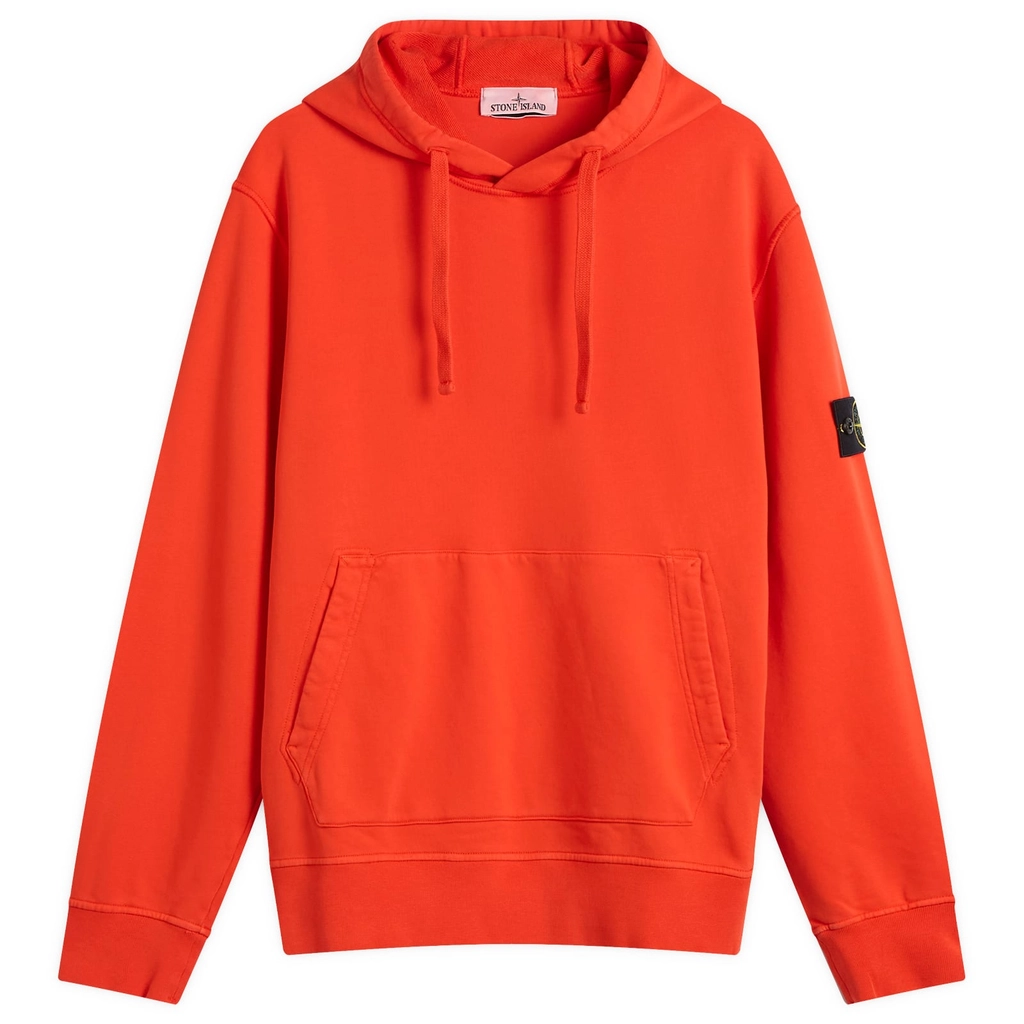 Stone Island Men's Organic Cotton Fleece Popover Hoodie Scarlet